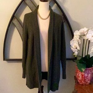 GAP Olive Green Longer Wool Blend Open Sweater with Lapel Front